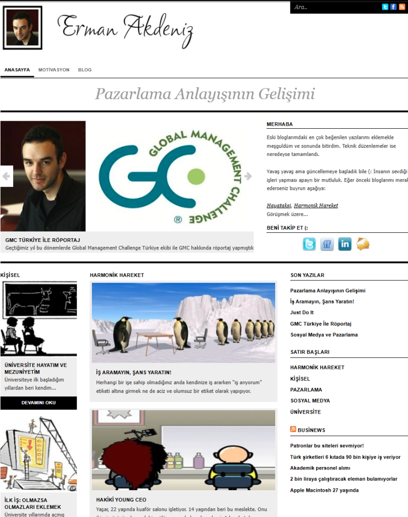 2011'de ermanakdeniz.com ana sayfasından bir kesit.